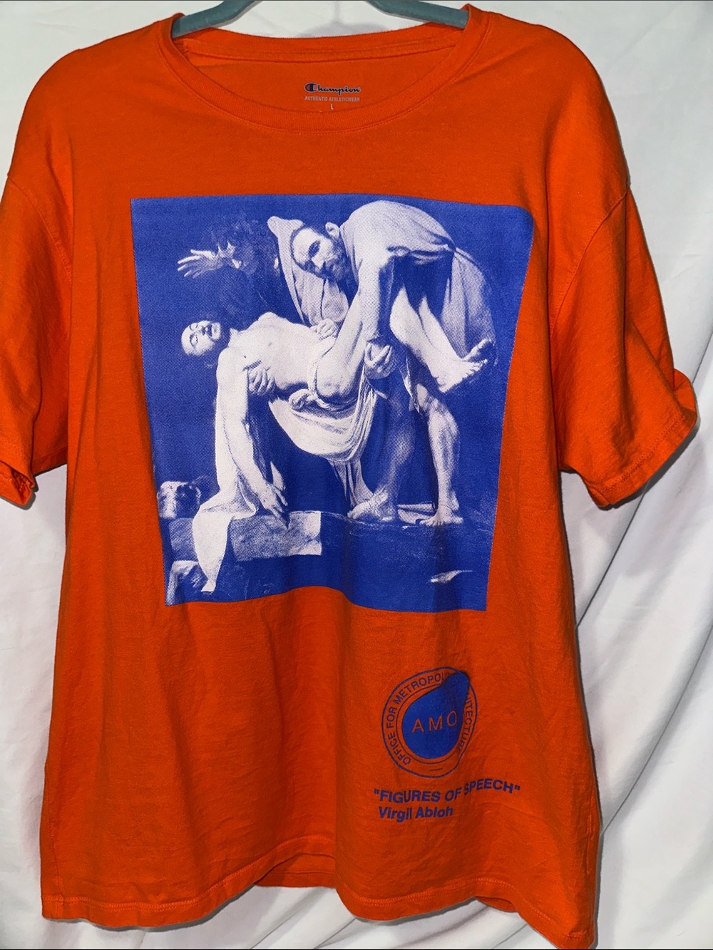 Pyrex Orange Short-Sleeve Tee with Blue Classical Art Graphic